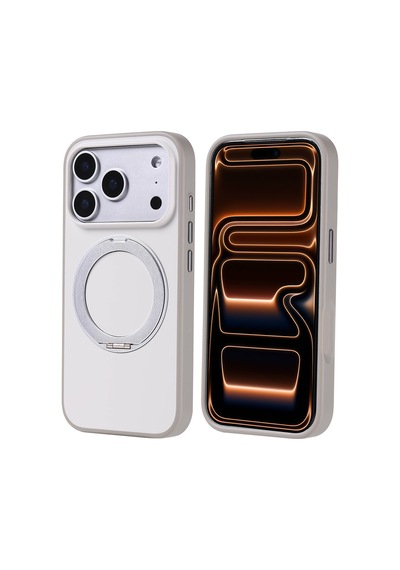 Zore Apple iPhone Uyumlu 17 Pro Kılıf M-safe Şarj Özellikli Standlı Omsy Proton Silikon Kapak - Gri