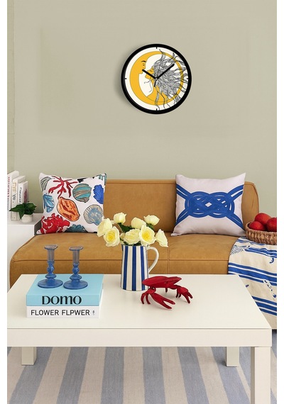 Güneş Ve Ay Aşıklar Desenli Modern Duvar Saati - 30cm - Önü Camlı Siyah Kasa - Sessiz Mekanizma-jh0534 Siyah