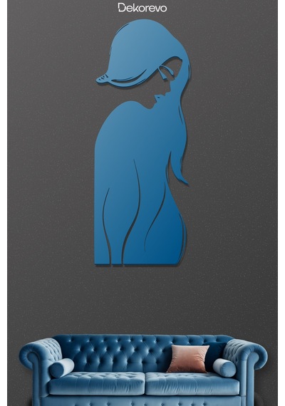 Uzun Saçlı Kadın Metal Duvar Tablosu - Metal Duvar Sanatı - Mavi - 10 X 30 Cm