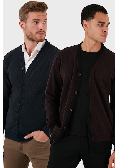 Buratti Pamuklu Regular Fit Düğmeli V Yaka 2'Li Paket Erkek Hırka 456205S2 Bordo-Lacivert Buratti Pamuklu Regular Fit Düğmeli V Yaka 2'Li Paket Erkek Hırka 456205S2 Bordo-Lacivert