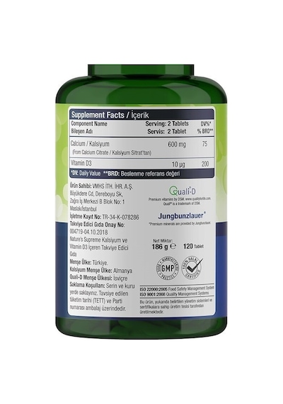 Natures Supreme Calcium With Vitamin D3 120 Tablet Aromasiz