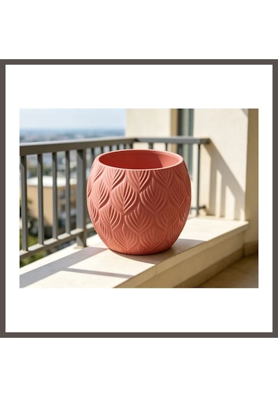 Bezos 3d Baskı Yapraklı Desenli Yuvarlak Saksı Tepsili Süzdürmeli Bitki Saksısı 15 Cm Dekoratif Çiçek - Kırmızı Nxrlvng