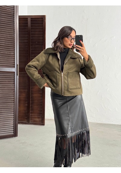 Verymoda Süet Tavşan Lamine Mont F2027 Haki