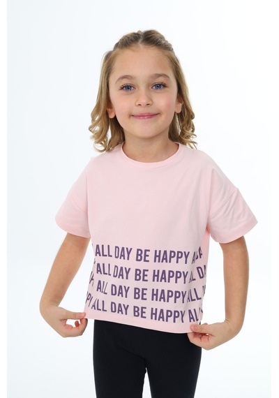 Toontoy Kids Toontoy Kız Çocuk Happy All Day Baskılı Tişört Pudra