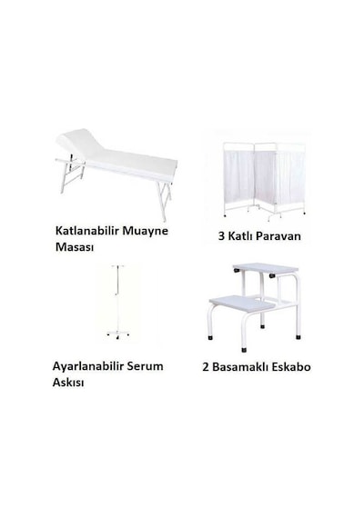 AcarLAB Muayene Masası + Paravan + Eskabo + Serum Askısı Muayene Revir Seti
