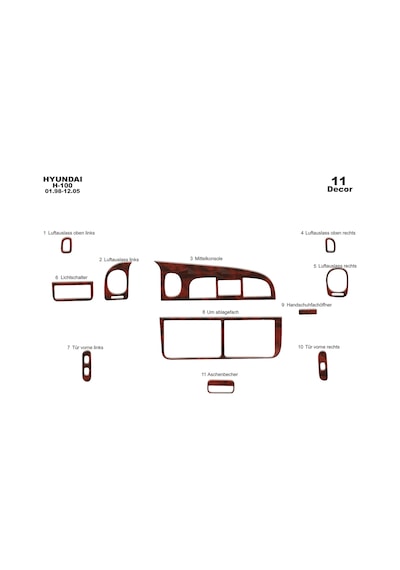 Hyundai H 100 Torpido Kaplama 1998-2004 11 Parça Maun