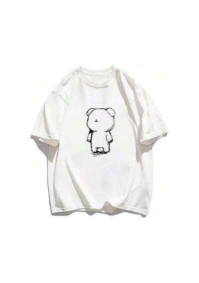 Lonely Bear Süprem T-shirt - Beyaz Baskılı Oversize Bisiklet Yaka Tişört Beyaz-76355 Lonely Bear Süprem T-shirt - Beyaz Baskılı Oversize Bisiklet Yaka Tişört Beyaz-76355