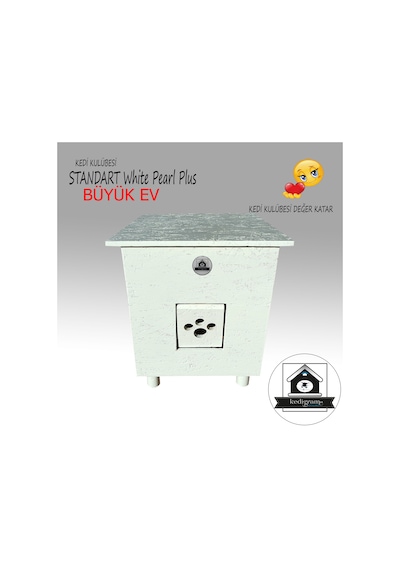 Kedigram Kedi Kulübesi Standart White Pearl Plus Kedi Evi Yağlı Boyalı