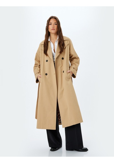Koton İçi Leopar Desenli Astarlı Kemerli Gabardin Kruvaze Ekstra Uzun Trençkot Bej 5wak00004uw Ekru Koton İçi Leopar Desenli Astarlı Kemerli Gabardin Kruvaze Ekstra Uzun Trençkot Bej 5wak00004uw Ekru