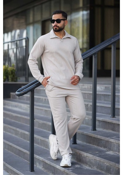 Mfz Giyim Petekli Alt Üst Pantolon Ve Patlı Yakalı Erkrk Sweat Takımı Gri