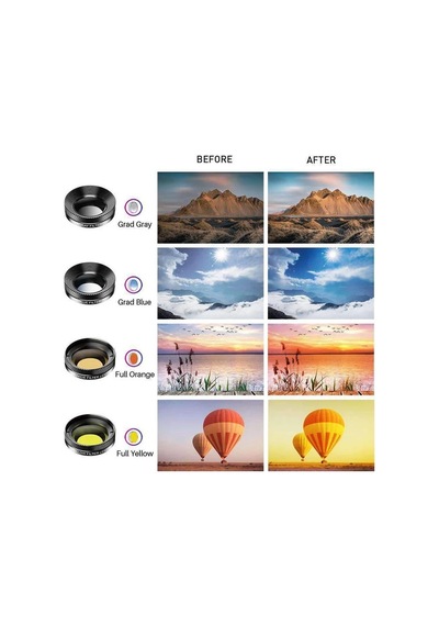 Apexel 11'i 1 Arada Cep Telefonu iPhone Uyumlu & Android İçin Akıllı Telefon Lens Kiti Siyah