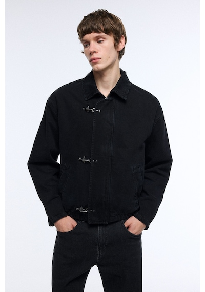 Defacto Relaxed Fit Metal Kanca Detaylı Pamuklu Jean Ceket I5787ax26aunm40 Siyah-nm40