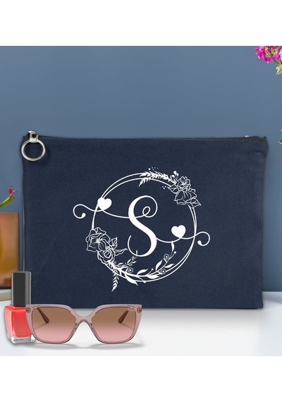 Bk Gift Kişiye Özel Harfli Astarlı Lacivert Portföy Çanta 30x21cm, Baskılı El Çantası, Organizer Çanta
