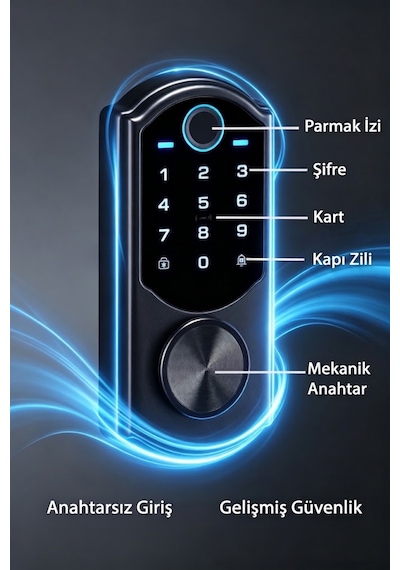 Ayssmart Dl01 Akıllı Kapı Kilidi Ip65 Dış Mekan Uyumlu Parmak Izi Şifre Kart Mobil Kontrol 12v Adaptör Ve Pilli Iki Taraflı Erişim Kontrol