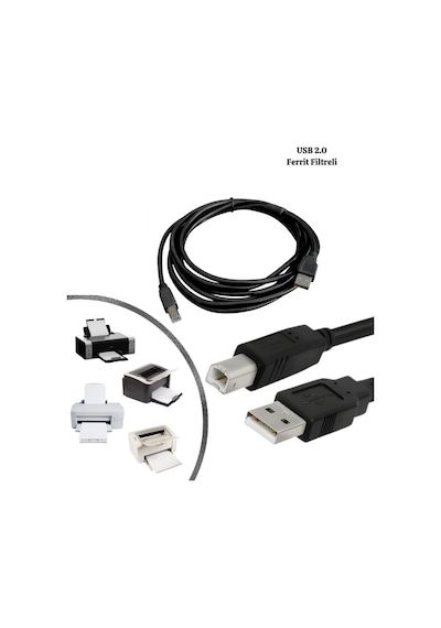 Siyah Ferrit Filtreli Usb 2.0 Yazıcı Ve Tarayıcı Kablosu 1,5 Mt - Tüm Yazıcılar
