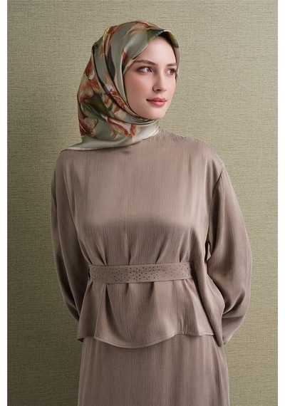 Armine İpek Eşarp 2027 Kış - 9620-34 Soft Yeşil Twill Pudra