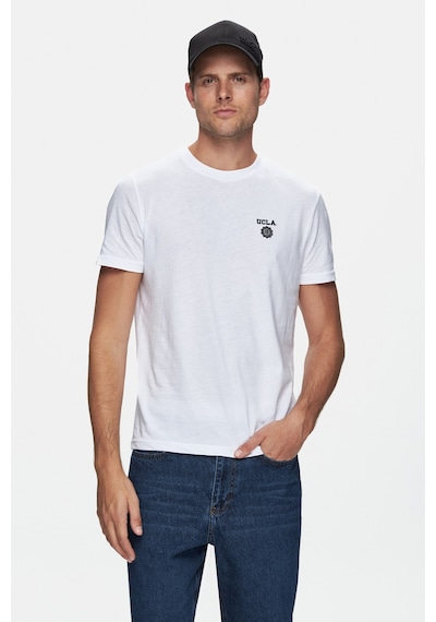 Ucla Bass Beyaz Bisiklet Yaka Baskılı Standard Fit Erkek Tshirt Beyaz