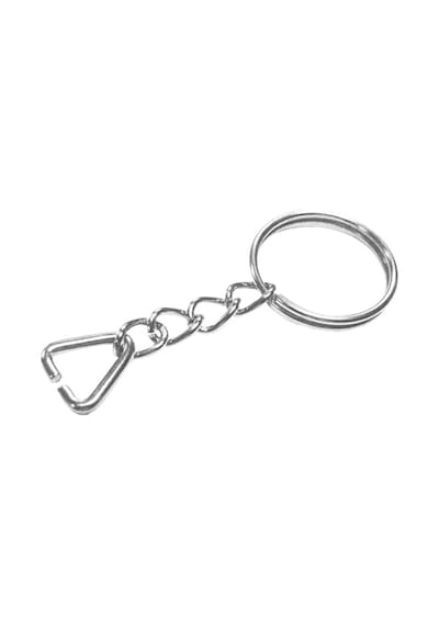 Anahtarlık Halkası, Halka + Zincir + Üçgen, 24mm, Gümüş, Nikel, 1 Adet