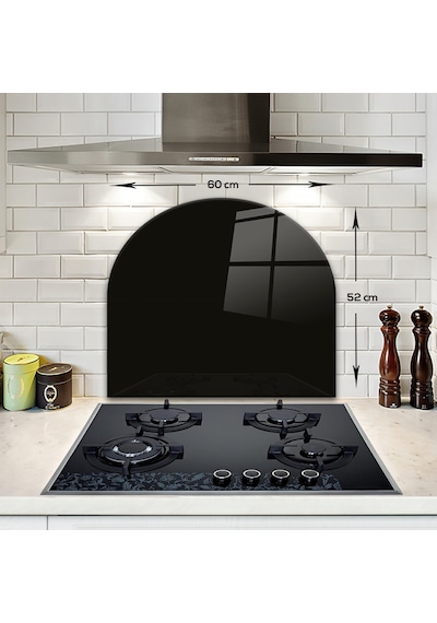 Decorita Cam Ocak Arkası Koruyucu | Oval Şekilli|Düz Renk - Siyah
