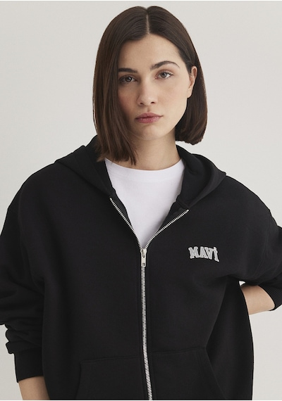 Mavi - Mavi Logo Baskılı Kapüşonlu Fermuarlı Siyah Sweatshirt 1s10178-900 Siyah