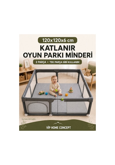 Oyun Alanına Uygun Katlanabilir Sünger Oyun Parkı Minderi Bebek Yatağı - Gri 120x120x6 CM