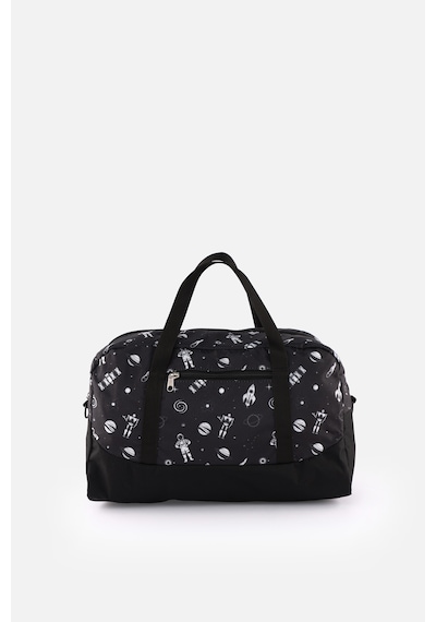 İcone Bag Baskılı Spor Çanta, Cepli Spor Çanta, Fermuarlı Detaylı Çocuk Spor Çanta, Siyah