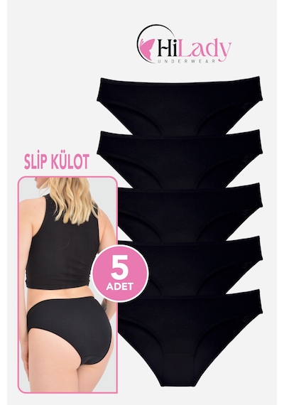 Kadın Külot, 5li Paket Karışık Renkli Slip Külot Rahat Pamuklu Yumuşak Kumaş Siyah