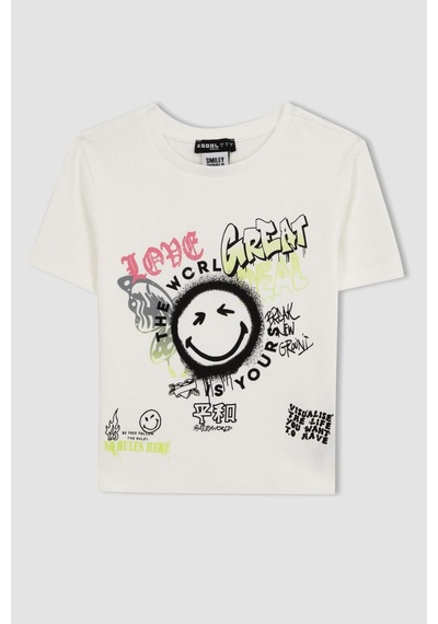 Defacto Coool SmileyWorld Fitted Fitilli Kaşkorse Kısa Kollu Tişört A5612AX23SMER77 Bej Defacto Coool SmileyWorld Fitted Fitilli Kaşkorse Kısa Kollu Tişört A5612AX23SMER77 Bej