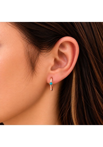 Turkuaz Taşlı Rose Gold 925 Ayar Gümüş Kadın Oval Küpe Pembe