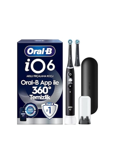 Oral-b İo6 Siyah Şarjlı/elektrikli Diş Fırçası, 2 Fırça Başlığı, Uzun Ömürlü Pil, Premium Seyahat Kabı, Yedek Başlık Kabı