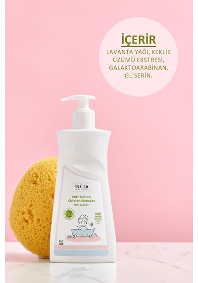 INCIA %100 Doğal Organik Sertifikalı Bebek ve Çocuk Jel Şampuanı Saç Vücut Lavanta Konak Önleyici 350 ml