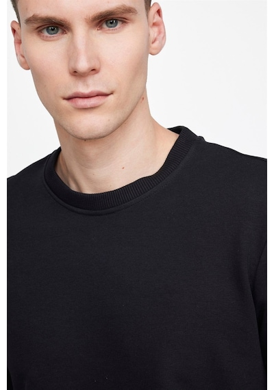 Tudors Unisex Relax Fit Rahat Kesim Pamuklu Yumuşak Dokulu İçi Polarlı Basic Siyah Bisiklet Yaka Sweatshirt-23342-siyah Siyah