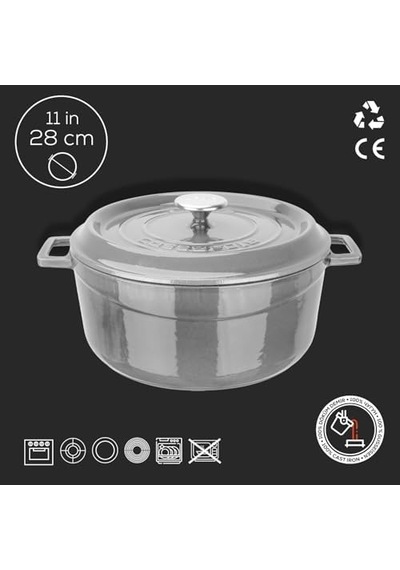 Metal Premium Serisi - Döküm Yuvarlak Tencere, 28 Cm, Majolik Gri 12v