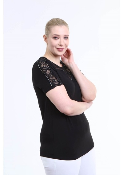 Myline Kadın Dantel Ve Pul Detaylı Bluz 45993 Siyah