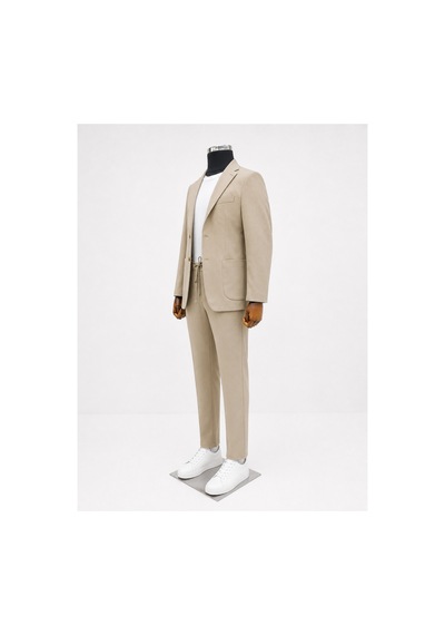 Suit Aydın İtalyan Kesim Spor Takım Elbise Spor Jogger Takım Elbise Jakarlı Kumaş Bej