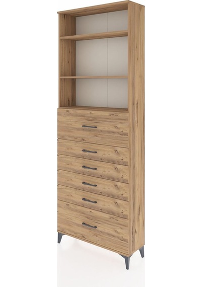 Arges Dolap 3 Raflı 6 Çekmeceli 88x30x243 Çam-çam Çam