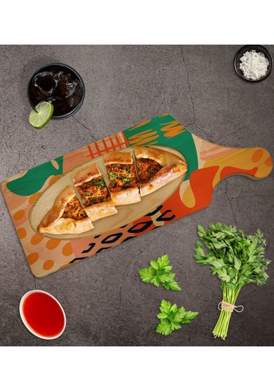 Bk Gift Modern Art Tasarımlı Dikdörtgen Şeklinde Doğal Ahşap Servis Ve Sunum Tabağı Model 3