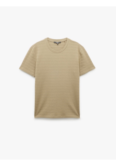 Koton Bisiklet Yaka Dokulu Kısa Kollu Pamuklu Slim Fit Tişört Yeşil 6wam10056hk Yeşil