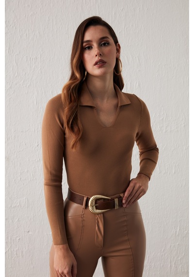 Sateen Polo Yaka Triko - Vizon-132064 Vizon