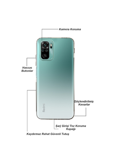 Xiaomi Redmi Note 10 Kılıf Kamera Korumalı Tıpalı Şeffaf Silikon Kapak