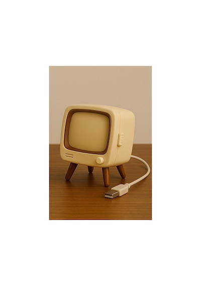 Retro Tv Tasarımlı Usb Gece Lambası Dekoratif Masa Ve Gece Işığı Bej