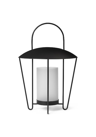 Ferm Living Abri Feneri, Paslanmaz Çelik Ve Cam Tasarım, Rüzgar Korumalı Kubbe Lambalar Siyah