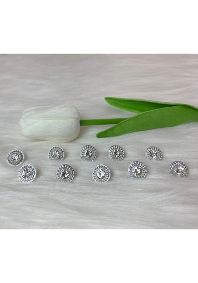 Gümüş Yuvarlak Taşlı Düğme 18boy 11mm-10 Adet