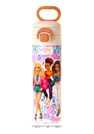 Wow Generation 520 Ml Music Desenli Lila Kız Çocuk Çelik Termos Matara Çift İçim Kilitli Kapak - W6047 Lila - Kırmızı