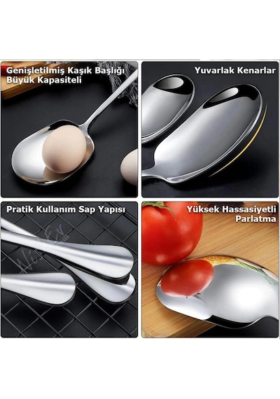 Premium 6'lı Paslanmaz Çelik Lüks Servis Kaşığı Seti Büyük Boy Şıklık Çok Renkli
