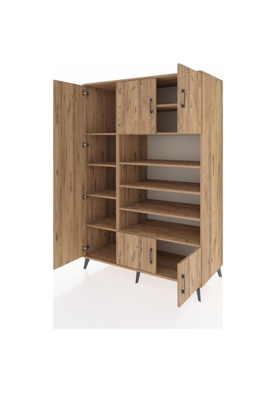 Kronos Dolap 10 Raflı 5 Kapaklı 132x59x195 Çam-çam/çam Çam