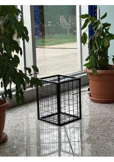 Metal Tel Kasa Sepet - Dekoratif, Taşınabilir Ürün Kasası, Sele Sepet 45x45 Cm H:40 Cm Siyah