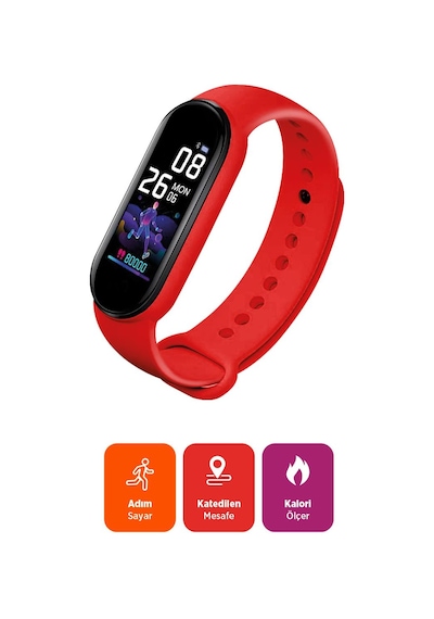 Polosmart Pbs163 Akıllı Bileklik Bluetooth 5.1 Dokunmatik Tuşlu Titreşimli Spor Bilekliği Kırmızı