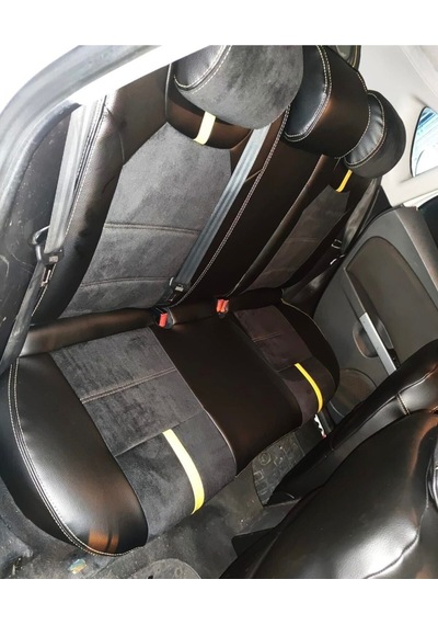 Seat Leon 2006 2012 Arası Uyumlu Arka Sırt 2+1 Siyah Taytüyü Siyah Deri Karışımı Sarı Detay