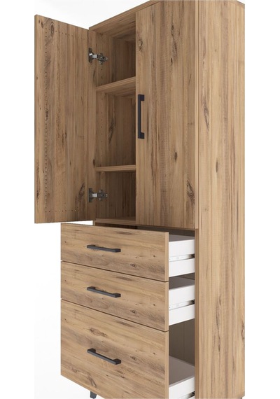 Arges Dolap 3 Raflı 3 Çekmeceli 2 Kapaklı 60x30x163 Çam-çam Çam